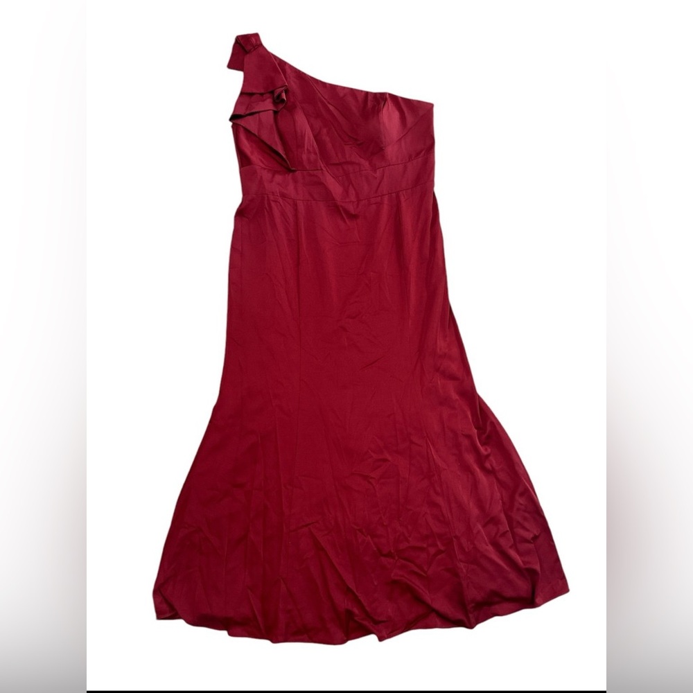 One Shoulder Ruffle Burgundy Wine Formal Bridesmaid MOB Kleinfeld Gown Dress